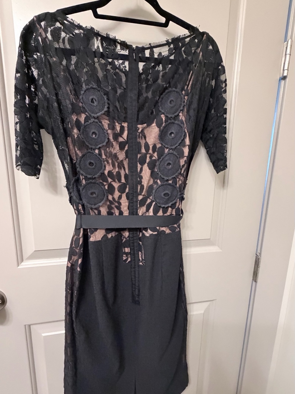 Byron Lars Black Lace Midi Dress with Nude Lining